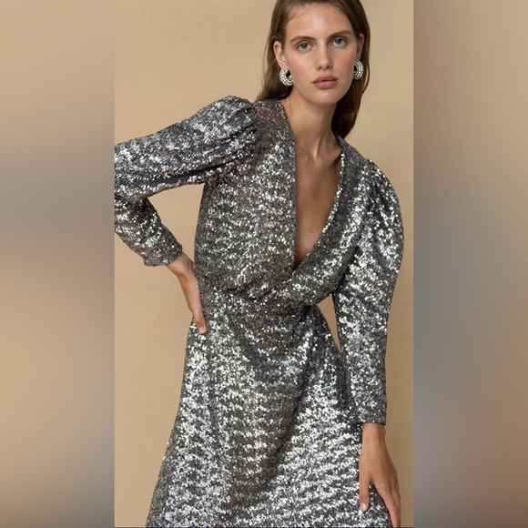 BORGO DE NOR Bernadette Silver Sequinned Dress - Picture 3 of 6